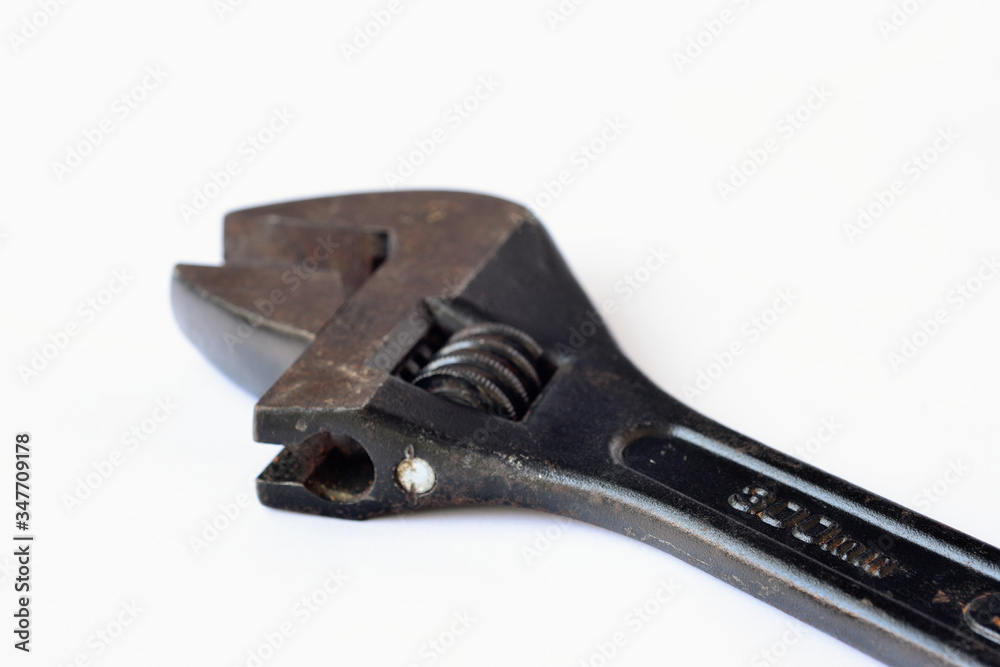 Hand tool, adjustable wrench on white background. Hand tool, adjustable wrench on white background.