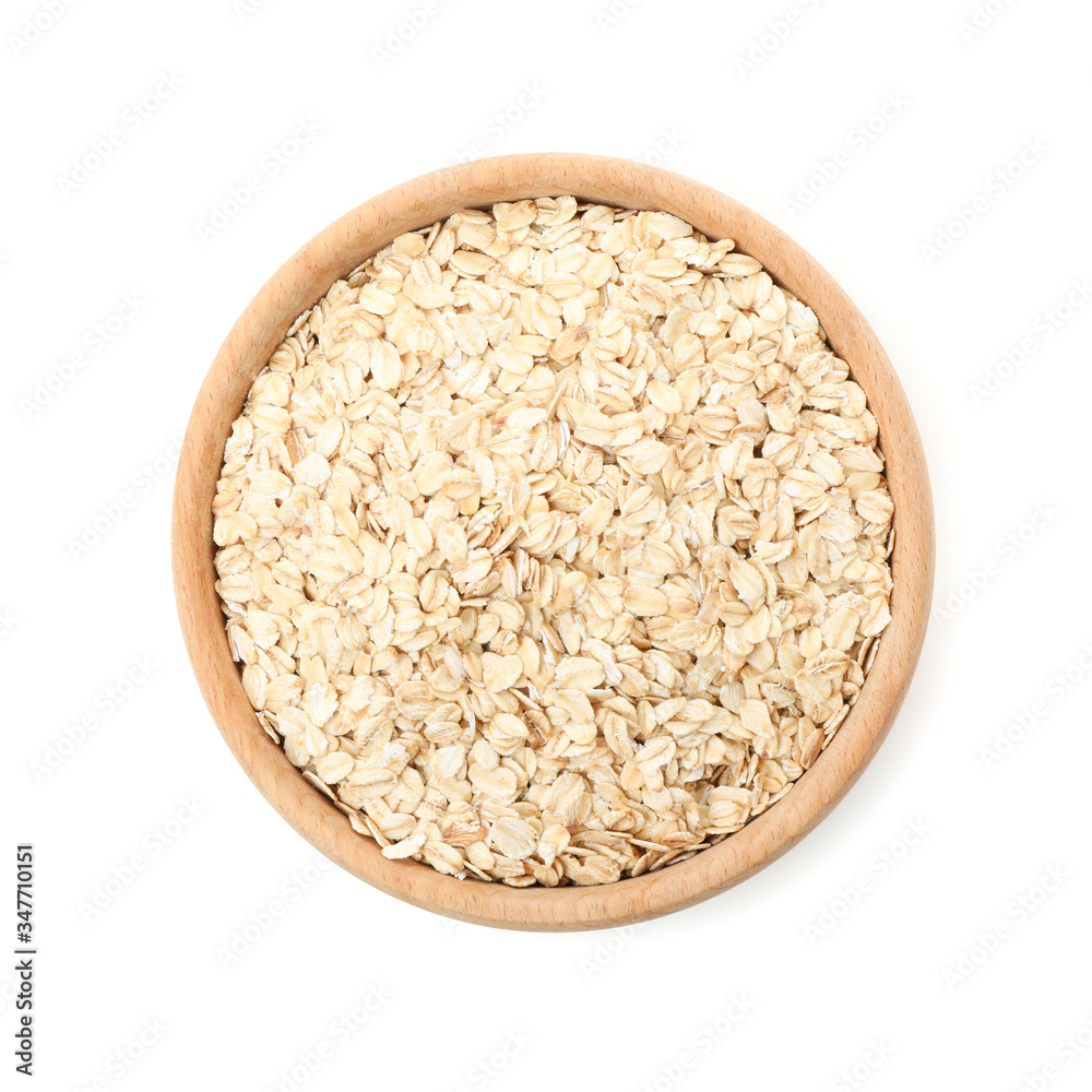 Bowl with oatmeal flakes isolated on white background Bowl with oatmeal flakes isolated on white background