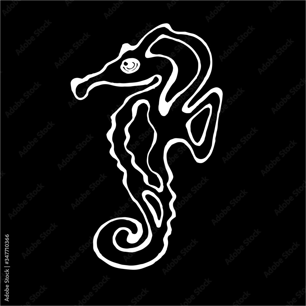 Illustration of a sea animal. Sea Horse. Chalk on a blackboard. Illustration of a sea animal. Sea Horse. Chalk on a blackboard.