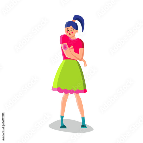 Young Woman With Rash On Hand Character Vector