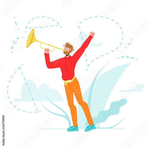 Trumpeter Play Musical Instrument Trumpet Vector Illustration