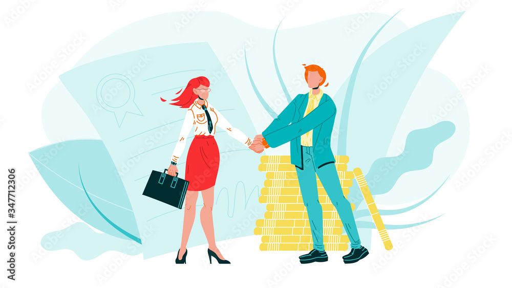 Fototapeta premium Businessman Shake Hand Woman B2b Characters Vector