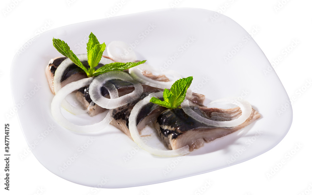 Marinated herring with sliced onion