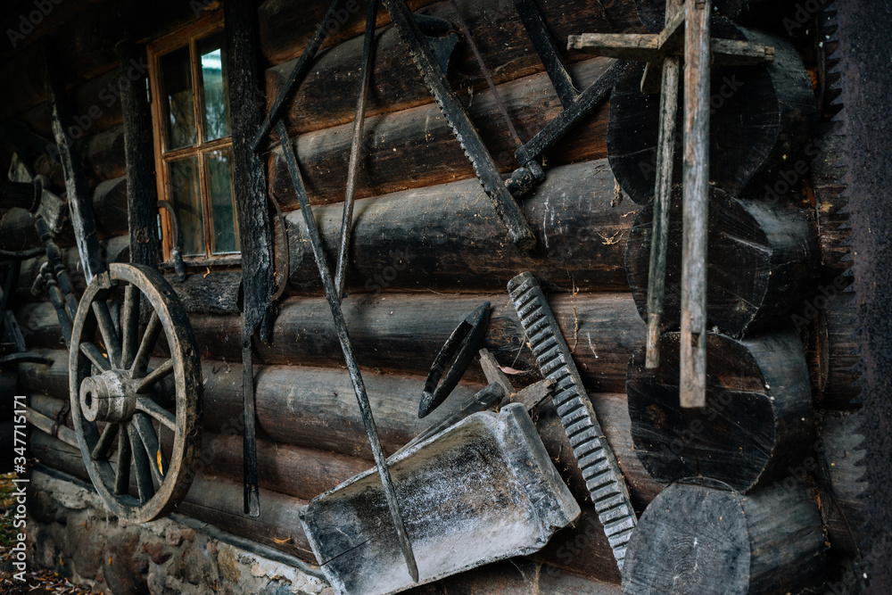 Old household items on the hut