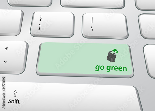 Go Green Ecology Concept . PC keyboard with green button with the inscription Go Green 