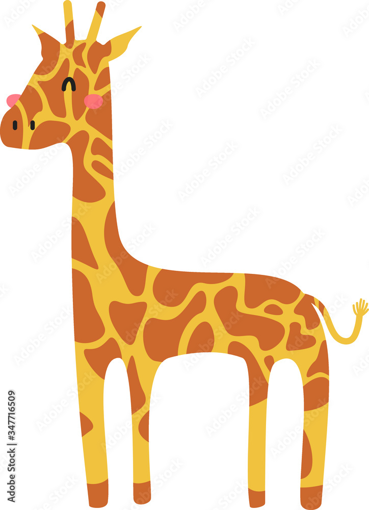 Fototapeta premium Cartoon giraffe. Cute Cartoon giraffe, Vector illustration on a white background. Drawing for children