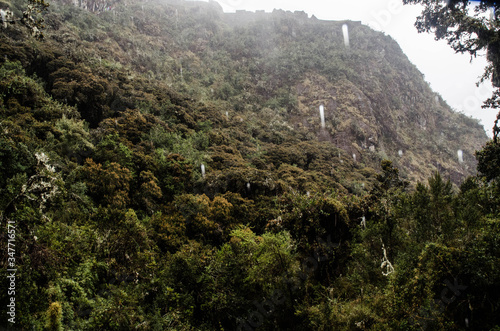 Panorama in the Peruvian Amazon Forest towards mountain ranges and hills covered with cold evergreen rain forests