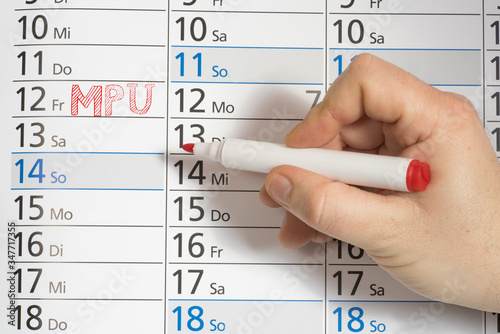 Ein Kalender und Termin für MPU Test