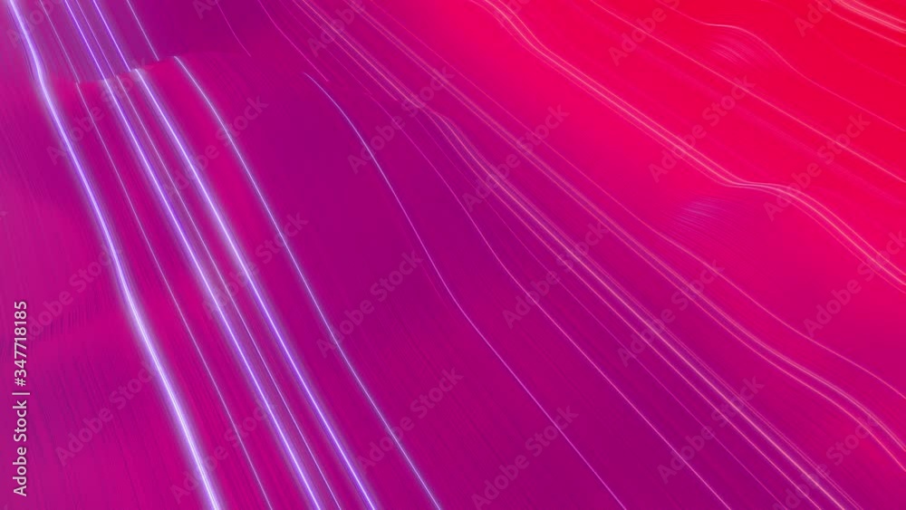 Beautiful abstraction of waves on surface, color gradient red purple, extruded lines as striped fabric surface with folds or like waves on liquid. 4k looped background. Smooth animation Beautiful abstraction of waves on surface, color gradient red purple, extruded lines as striped fabric surface with folds or like waves on liquid. 4k looped background. Smooth animation