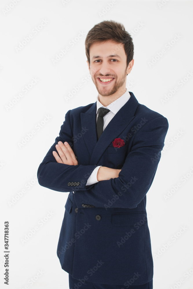 Handsome businessman and white isolated background