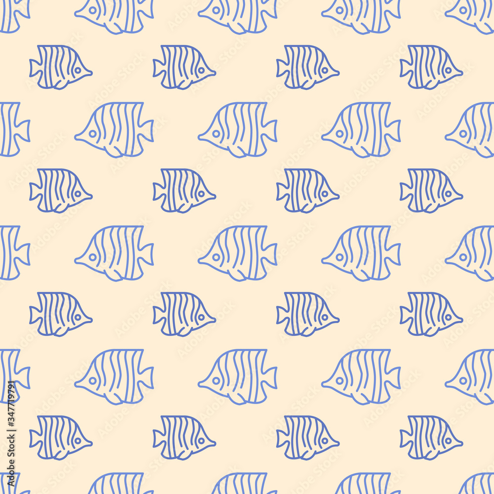 Pennant coral fish icons pattern. Aquarium fish seamless background. Seamless pattern vector illustration