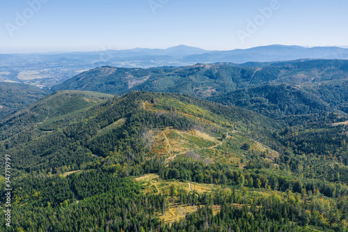 Fototapeta Naklejka Na Ścianę i Meble -  Aerial view of polish mountains Beskid. Malinowska skala in Skrzyczne Silesia Poland 