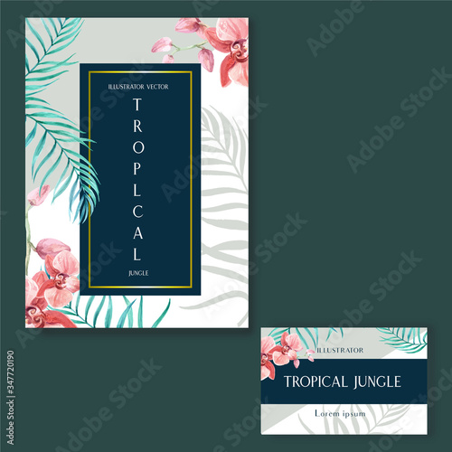 Tropical Card invitatoin design summer with plants foliage exotic, creative watercolor vector illustration template design photo