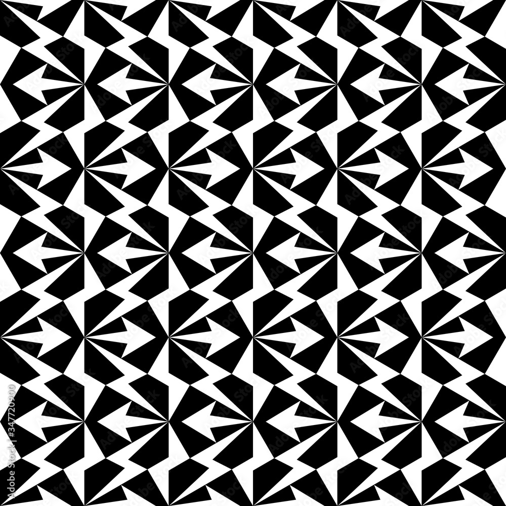 bstract geometric seamless pattern. Geometrical black and white ornament. Vector monochrome illustration. Endless texture.