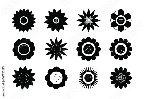 Set of sunflower icons isolated on wthite background. Simple floral logo in flat style. Vector illustration photo