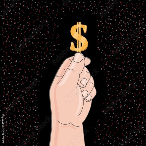 Holding dollar sign on black background. Vector Illustrstion