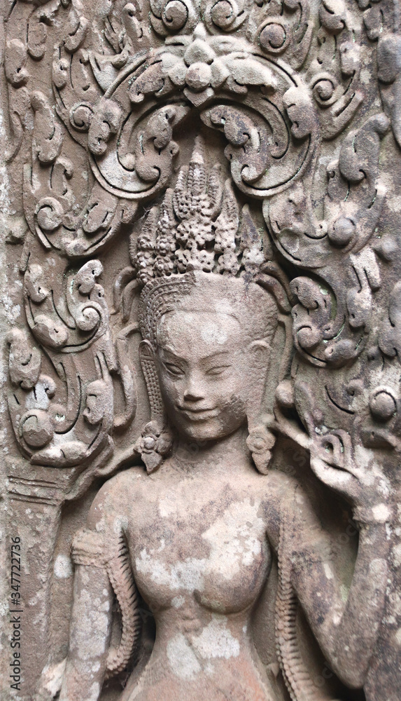 Wall carving with dancer apsara, Angkor Wat, Siem Reap, Cambodia