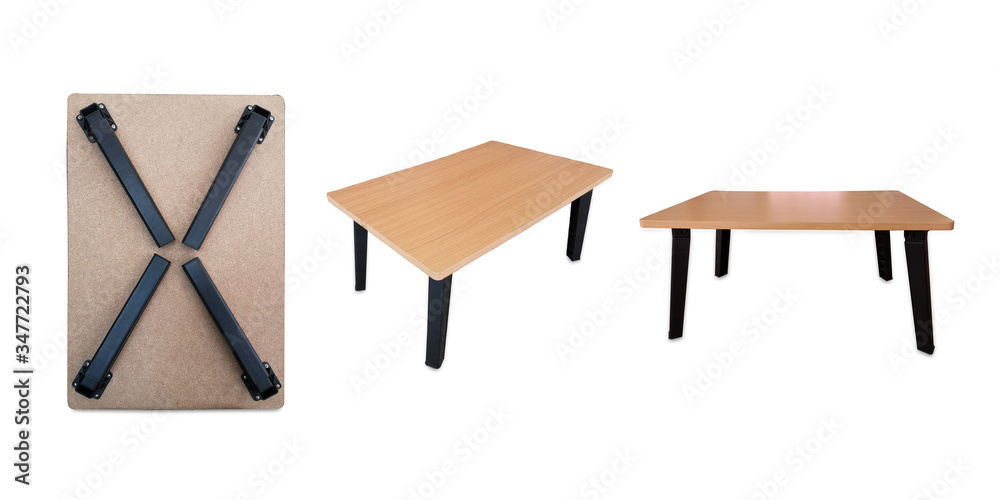 Wooden folding table japanese style standing on a isolated white background with clipping path. Wooden folding table japanese style standing on a isolated white background with clipping path.