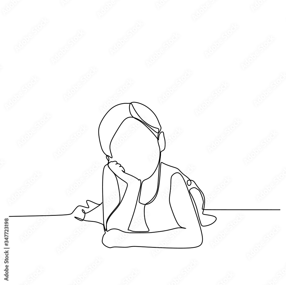 Continuous single line drawing vector illustration of a young little ...