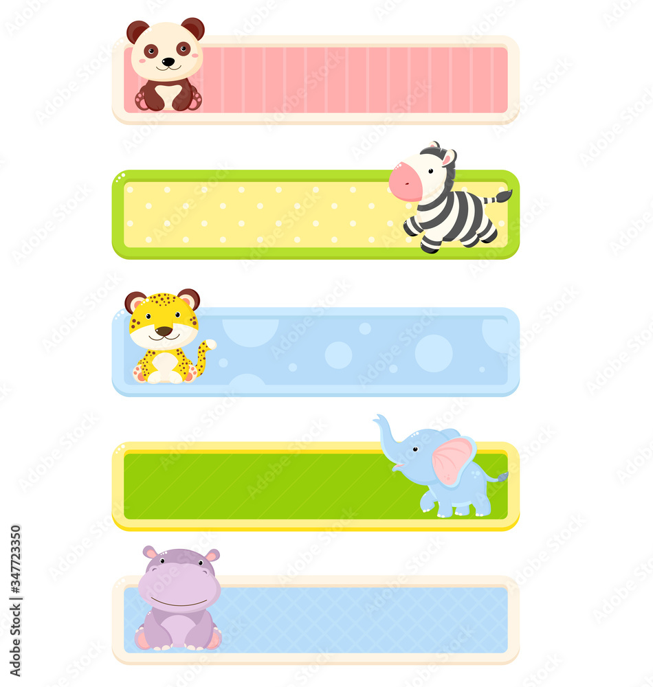 Set of horizontal banners with cute animals of Africa and Asia Set of horizontal banners with cute animals of Africa and Asia