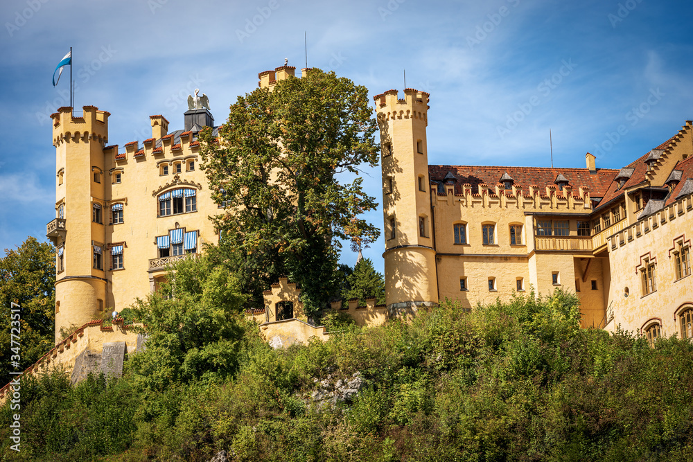 Hohenschwangau Castle (Schloss Hohenschwangau - Upper Swan County Palace XIX century), Schwangau village, Bavarian Alps, Germany, Europe.