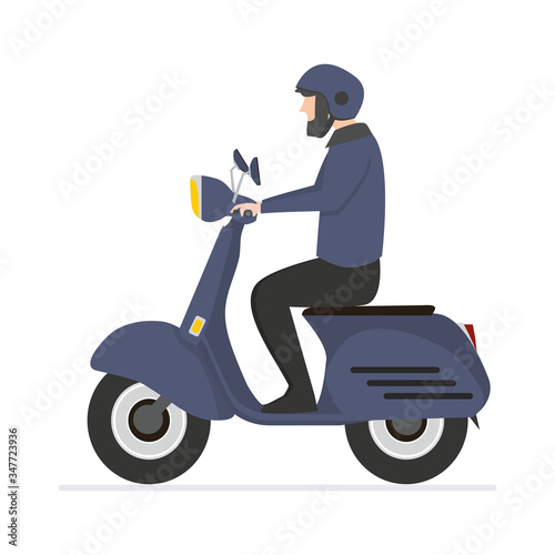 man riding blue scooter cartoon vector