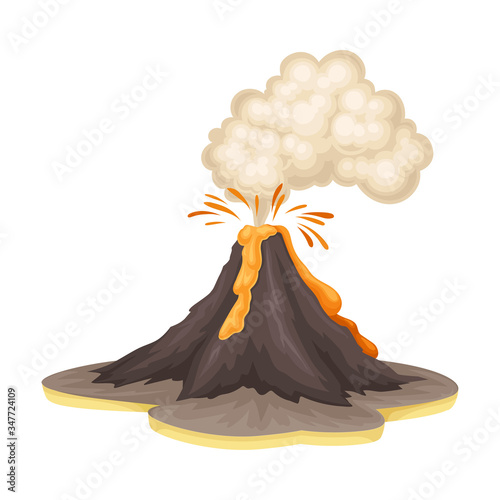 Volcanic Eruption with Flowing Lava as Natural Cataclysm Vector Illustration