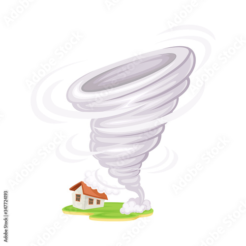Tornado with Rotating Column of Air as Natural Cataclysm Vector Illustration