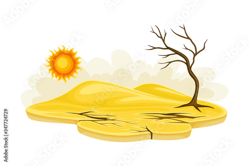 Arid Land and Drought as Natural Cataclysm Vector Illustration