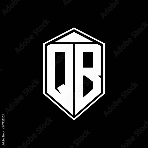 QB logo monogram with emblem shape combination tringle on top design template