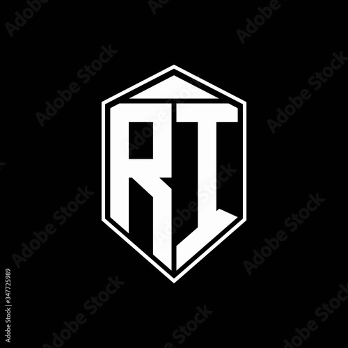 RI logo monogram with emblem shape combination tringle on top design template