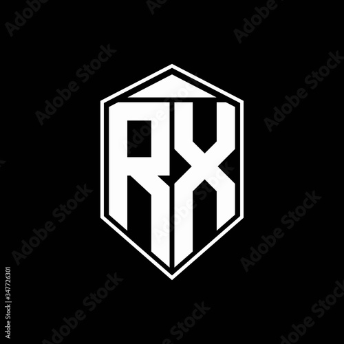RX logo monogram with emblem shape combination tringle on top design template