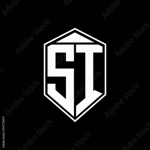 SI logo monogram with emblem shape combination tringle on top design template