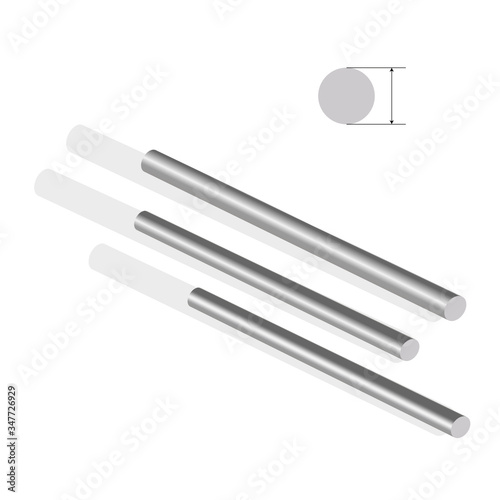 Drawing rods for reinforcing concrete with a diameter. 3d illustration. Image is suitable for illustrating business cards, leaflets on construction, sale of building materials.