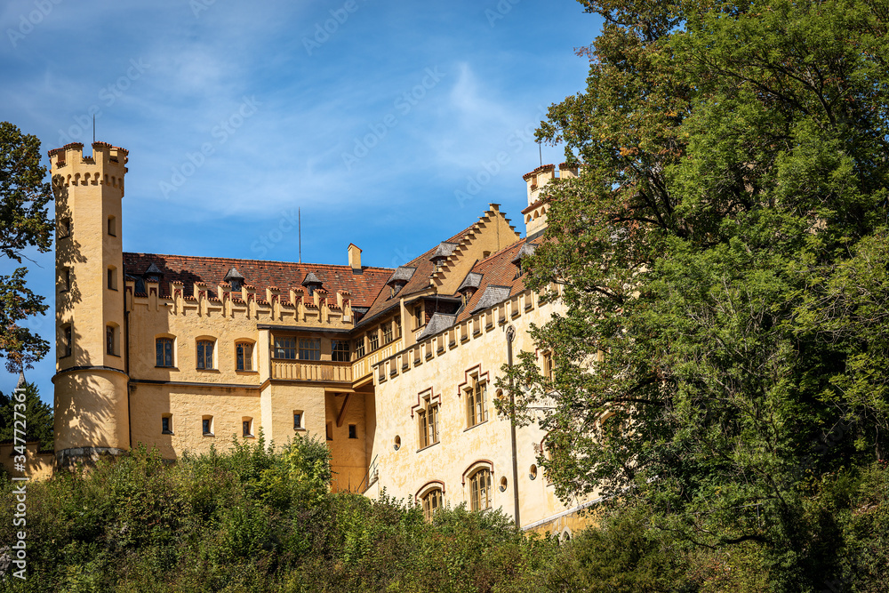 Hohenschwangau Castle (Schloss Hohenschwangau - Upper Swan County Palace XIX century), Schwangau village, Bavarian Alps, Germany, Europe.