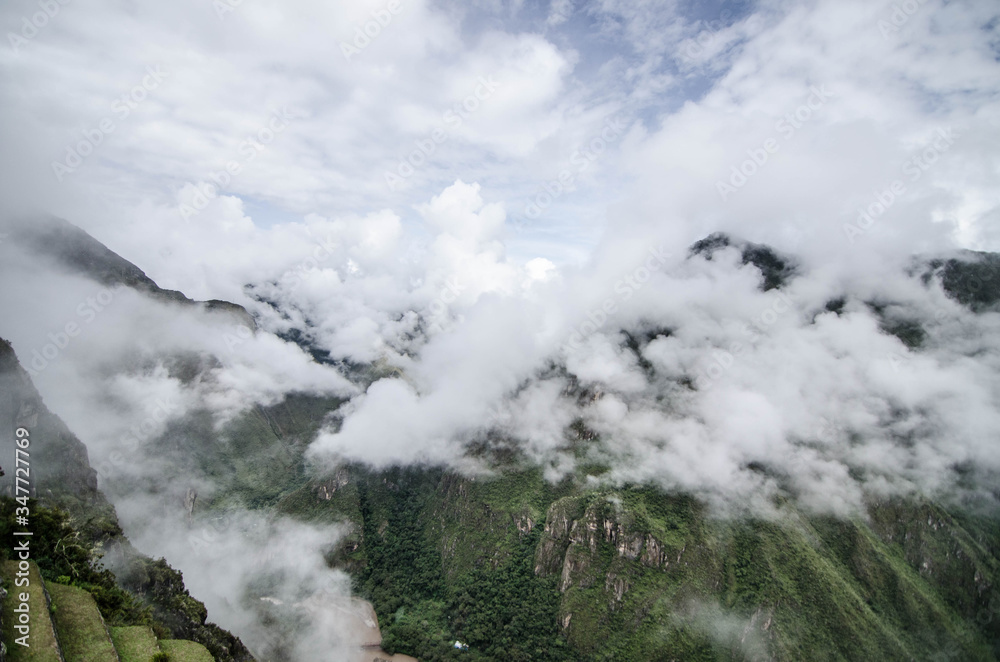 Peru Inca path wall to protect the fortress of Miciu picciu