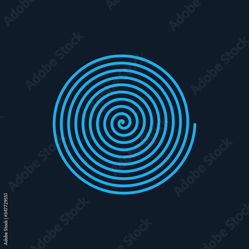 Blue linear spiral. Archimedean spiral. Isolated illustration on white background. Vector.