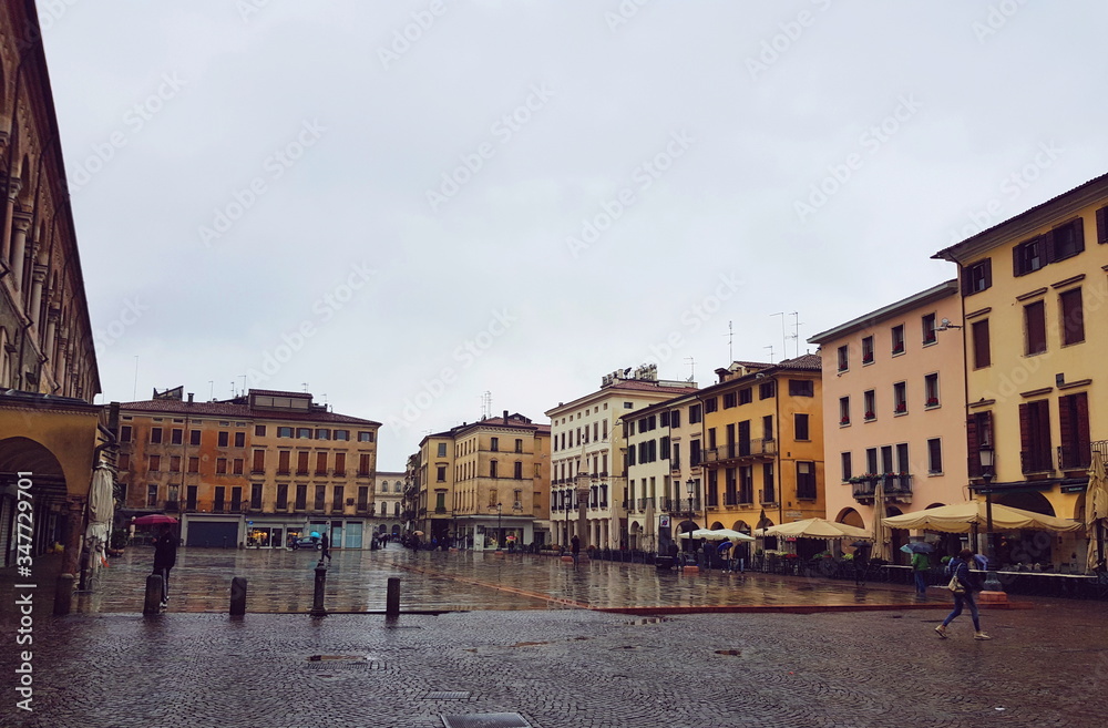 The Pedestrian square in the old center of Padua after rain