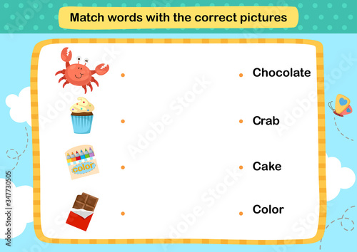 Match words with the correct pictures illustration, vector