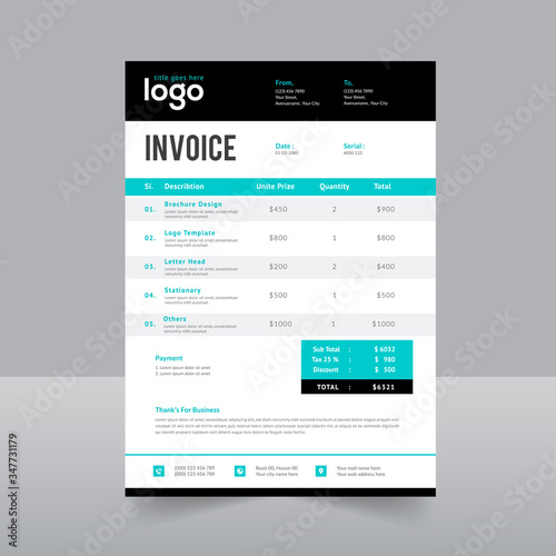 Professional invoice template design in minimal style.