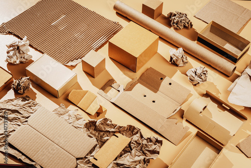 Used cardboard and paper for recycling, secondary raw materials photo