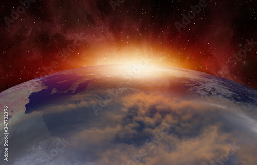 Fototapeta Naklejka Na Ścianę i Meble -  Planet Earth with a spectacular sunset 