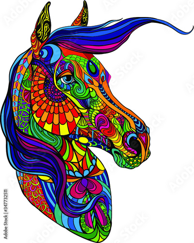 Complex coloring portrait of a horse in color