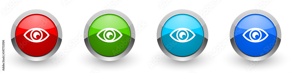 Eye silver metallic glossy icons, see, vision, sight and view concept set of modern design buttons for web, internet and mobile applications in four colors options isolated on white background Eye silver metallic glossy icons, see, vision, sight and view concept set of modern design buttons for web, internet and mobile applications in four colors options isolated on white background