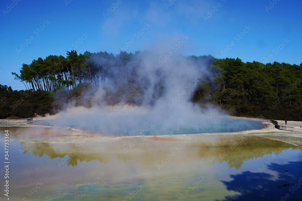 Steam above an hot water lake