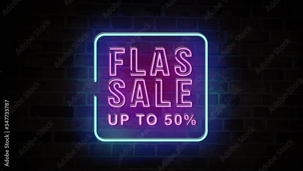 neon open sign on a wall,big sale neon sign banner background for promo video, concept of sale and clearance