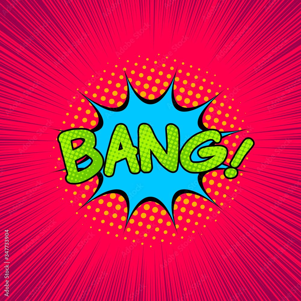 Comic explosive colorful concept with Bang wording speech bubble halftone and rays effects. Vector illustration
