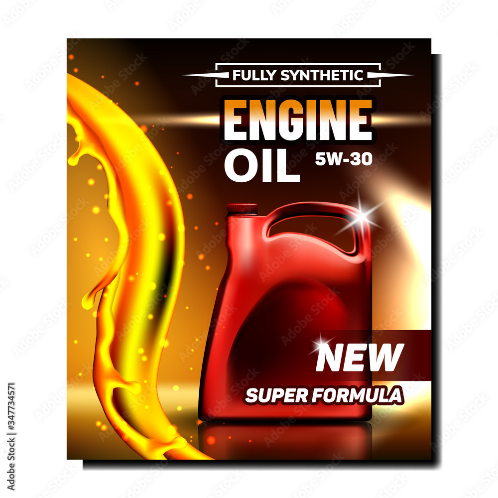 Car Engine Lubrication Oil Promo Poster Vector. Motor Lubricant Oil