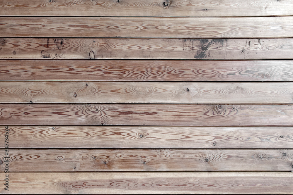 Obraz premium Real natural wood grungy textures. The natural surface of the wooden cladding old house. Natural wood, rough texture. Horizontal boards on the wall, closeup. Weathered boards on old house