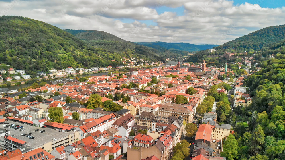 Heidelberg, Germany. Aerial city view in summer season from drone